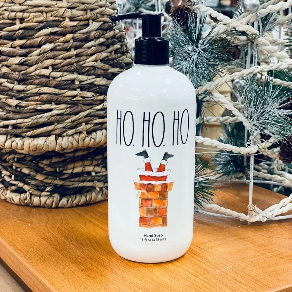 NWT Rae Dunn Reusable Christmas HO HO HO Santa Chimney Black/Ivory 16 hand soap